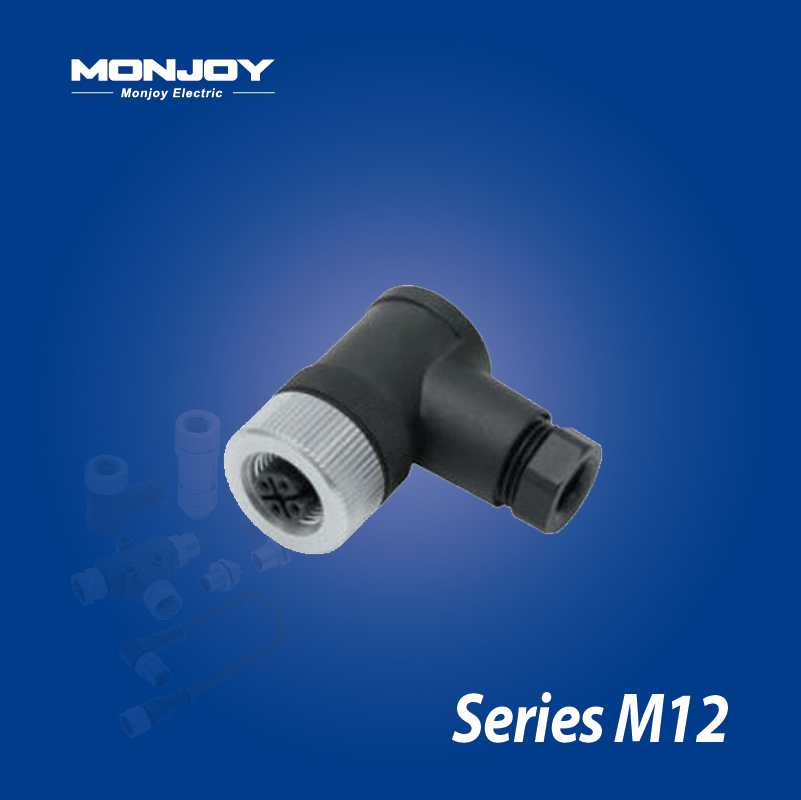 M12*1.0，D標準，彎式，孔， 螺釘接線，電纜連接器